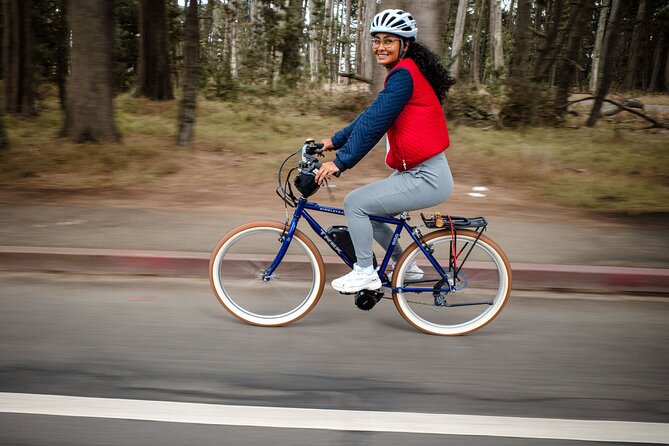 Ultimate Electric SF Bike Tour- food, icons & local hidden gems - Crissy Field beach time with big Golden Gate Bridge views
